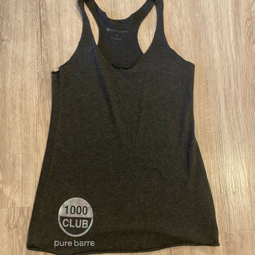 Preowned Pure Barre Heather Grey Holographic 1000 class Tank Top Small